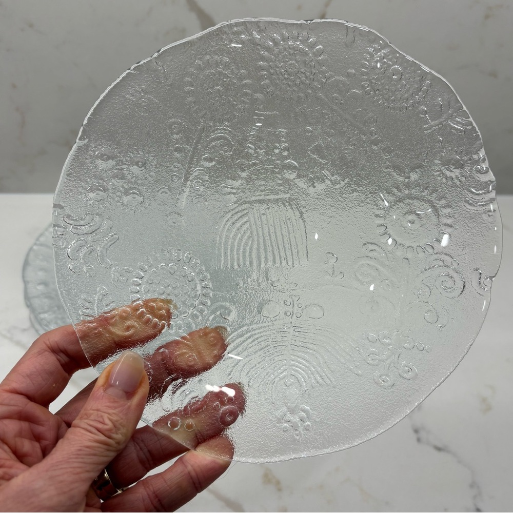 4 Vintage Kosta Boda Dalom Series Glass Textured Plates Göran Wärff MCM 1970